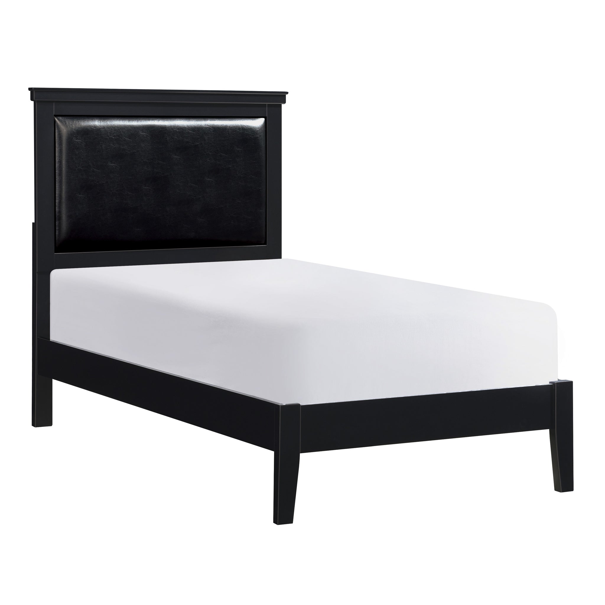 Classic Black Finish Twin Size Panel Bed Wooden Bedroom Furniture 1Pc Box Spring Required Twin Black Wood Bedroom Panel Faux Leather Wood