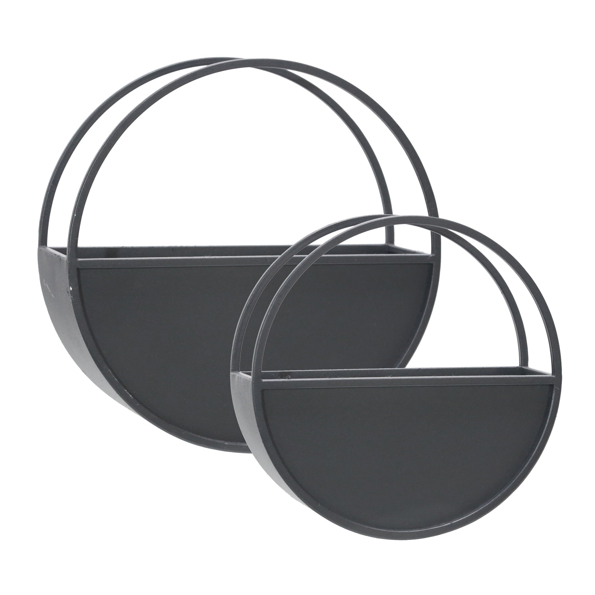 S 2 Metal 9 12" Round Wall Planters, Black Black Iron