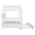 Wooden Full Size House Bed With Trundle, Modern Design For Kids With Storage Shlef, White Full White Solid Wood