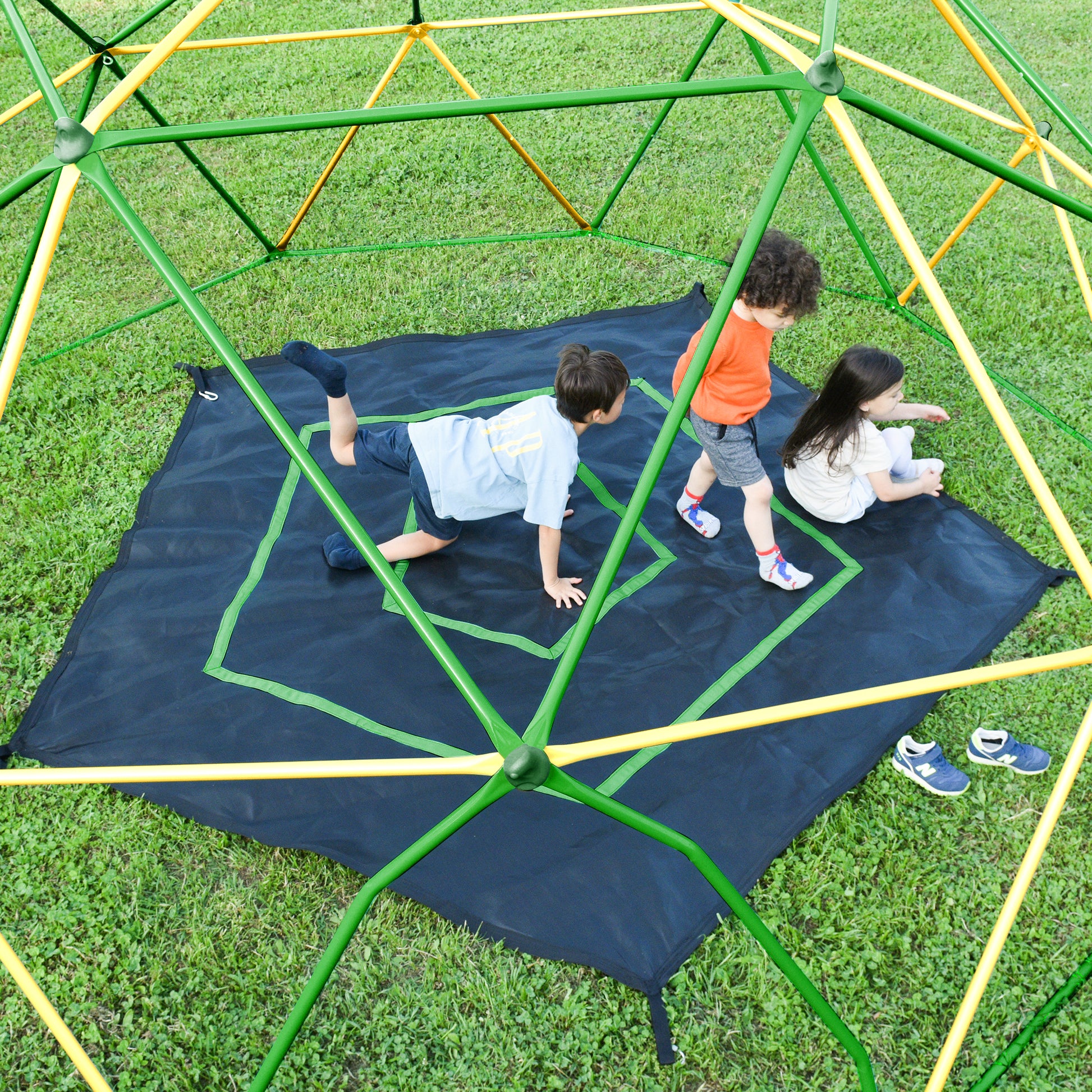 13Ft Geometric Dome Climber Play Center, Kids Climbing Dome Tower With Hammock, Rust & Uv Resistant Steel Supporting 1000 Lbs Yellow Metal