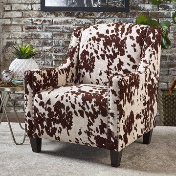 Comfy Accent Chair With Tufted Backrest, Bedroom Single Seat Arm Chair With Wooden Legs, Modern Side Chairs For Living Room Brown White Velvet