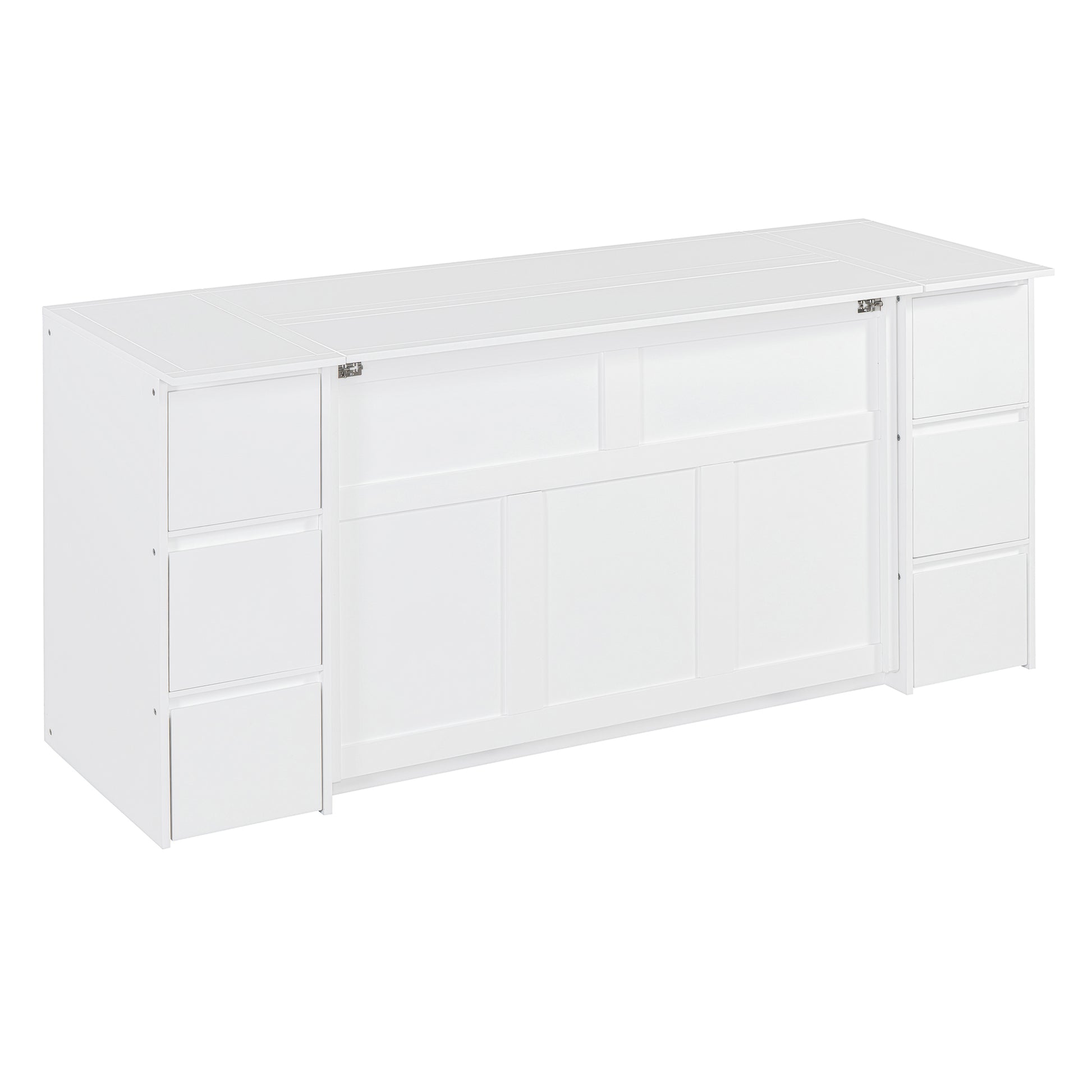Full Size Murphy Bed With Drawers, Cabinets And Usb Ports,White Full White Mdf Lvl