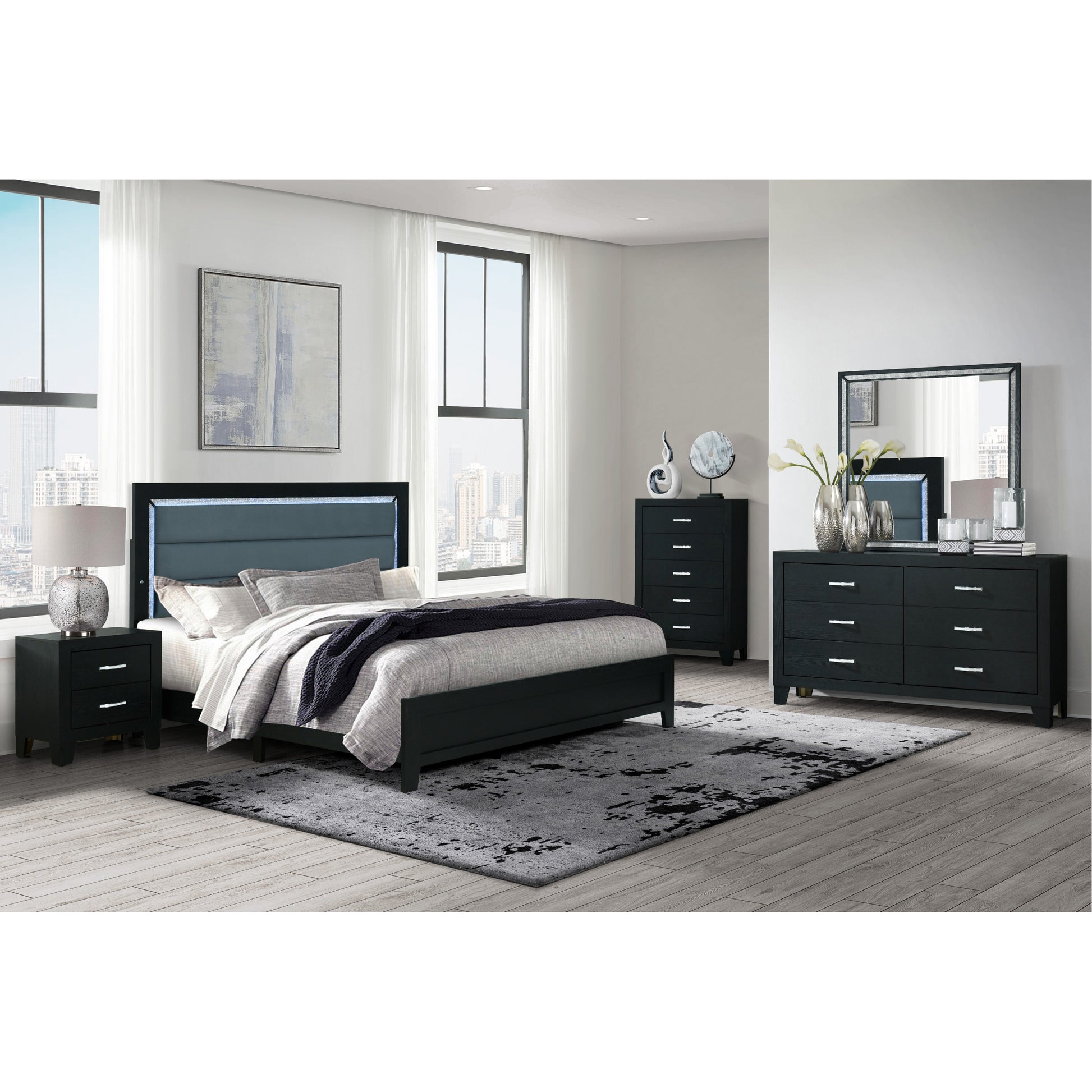 Carlos Black Mirror Black Solid Wood Mdf
