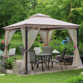 10X10Ft Softtop Metal Gazebo With Mosquito Net&Sunshade Curtains,Sturdy Heavy Duty Double Roof Canopy,Galvanized Steel Design Outdoor Tent,Suitable For Gardens,Patio,Backyard Beige Light Natural Square No Foundation Needed None Garden & Outdoor Art Deco