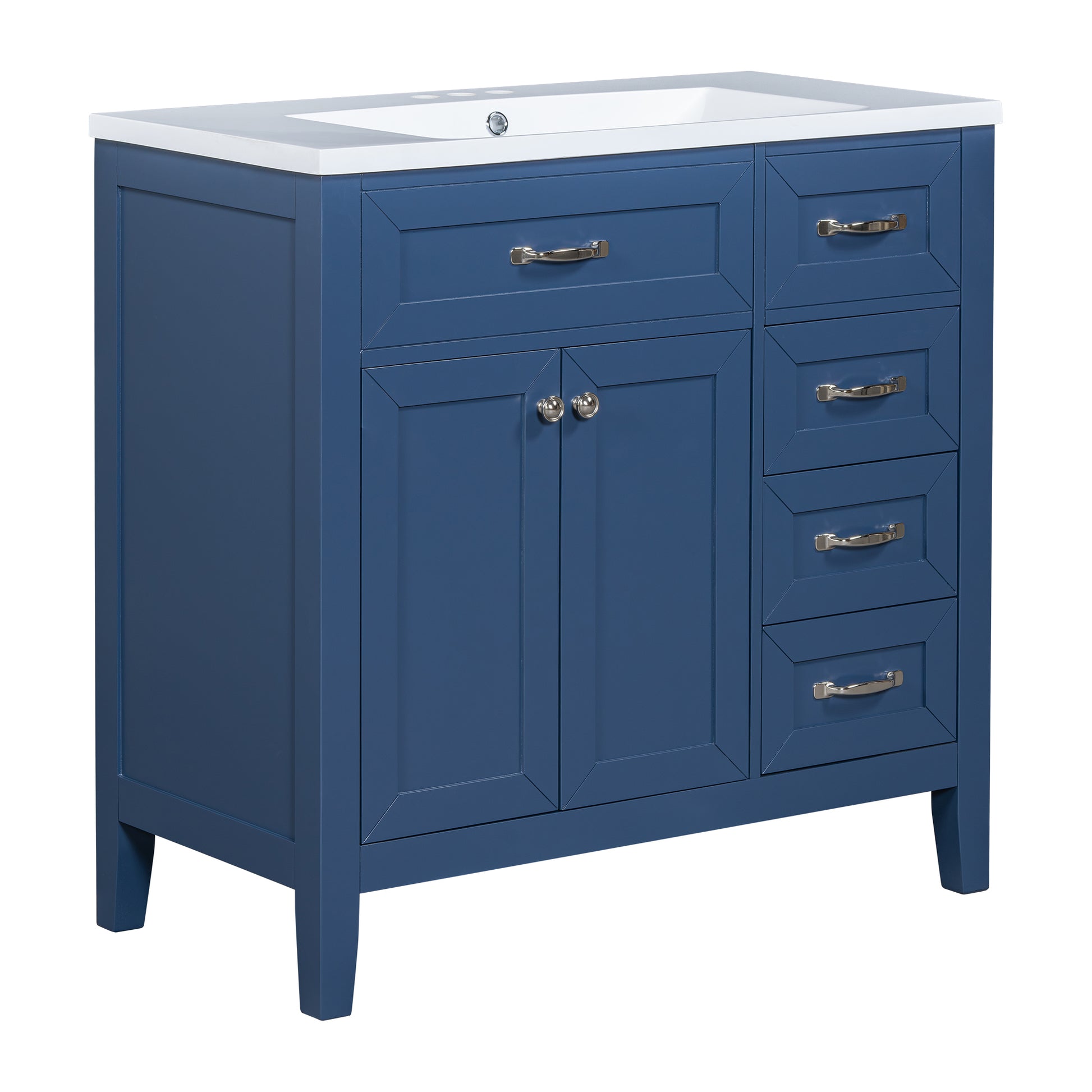 36" Bathroom Vanity With Sink Combo, Blue Bathroom Cabinet With Drawers, Solid Frame And Mdf Board Blue Solid Wood Mdf