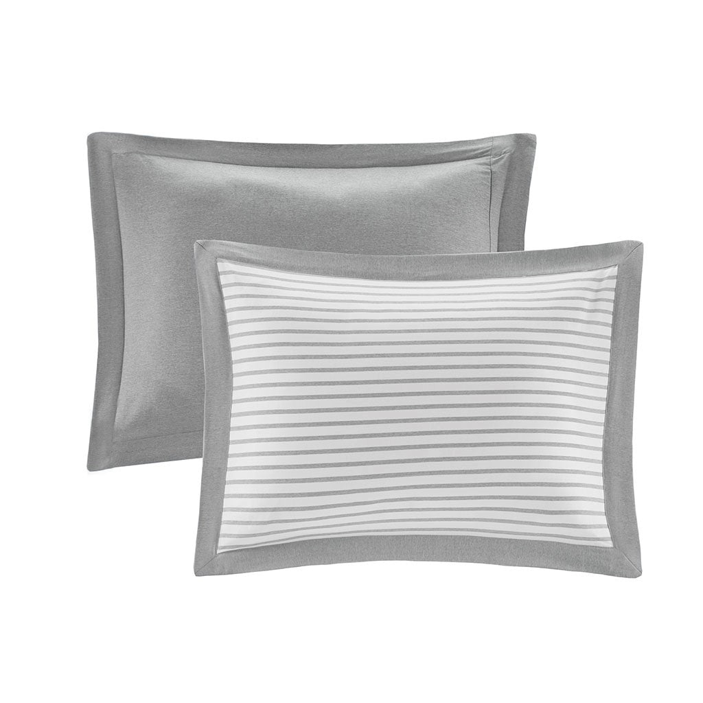 Reversible Yarn Dyed Stripe Down Alternative Comforter Set Queen White Gray Microfiber