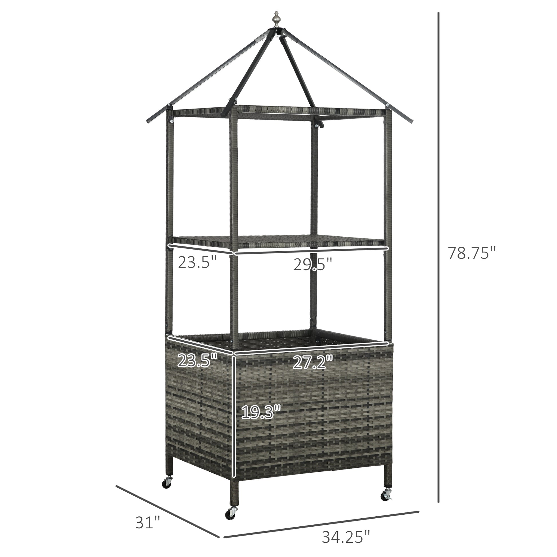 Outsunny Outdoor Towel Valet Caddy, Covered Poolside Towel Holder Rack, Shelf, Basket, Rolling Pe Rattan Wicker Storage On Wheels, Gray Gray Steel