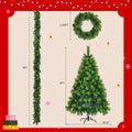 6Ft Grass Green Christmas Tree, Large Branches Pine Tree, Pre Lit Set With Tree & Garland & Wreath, Artificial Christmas With Pine Cones, Hinged Xmas Treefor Holiday Party Ofiice Home Green Polyethylene,Pvc