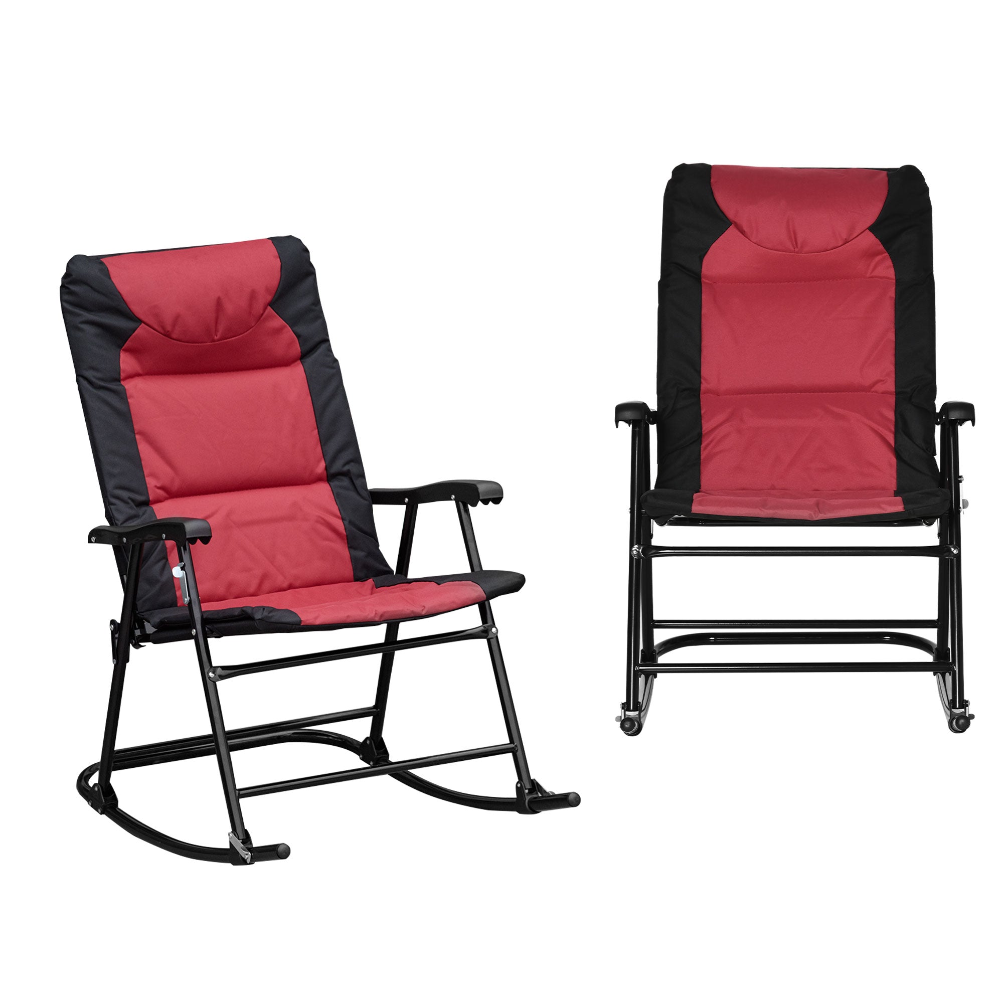 Outsunny 2 Piece Outdoor Patio Furniture Set With 2 Folding Padded Rocking Chairs, Bistro Style For Porch, Camping, Balcony, Red Red Oxford Fabric