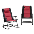 Outsunny 2 Piece Outdoor Patio Furniture Set With 2 Folding Padded Rocking Chairs, Bistro Style For Porch, Camping, Balcony, Red Red Oxford Fabric