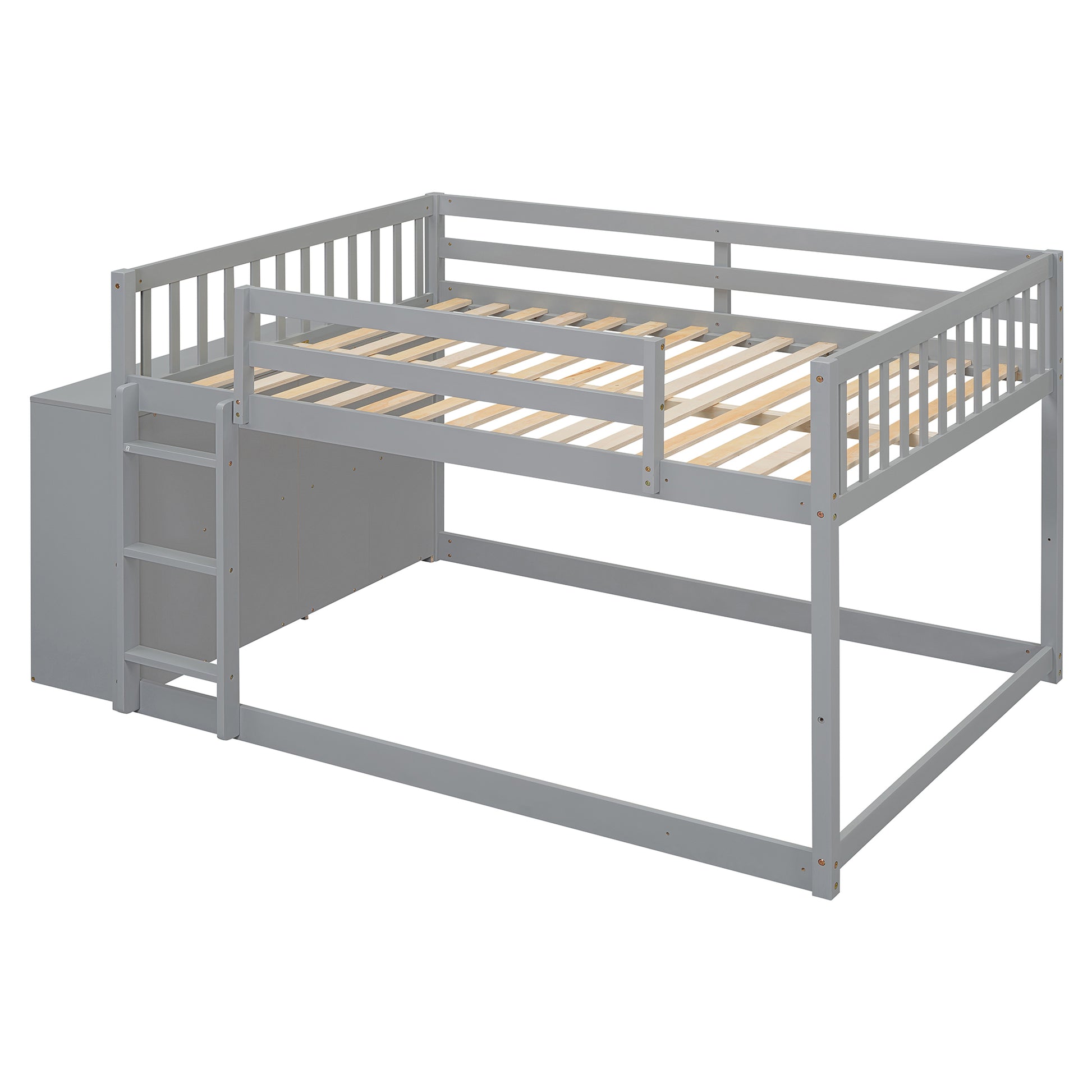 Full Over Full Bunk Bed With 4 Drawers And 3 Shelves Gray Full Gray Solid Wood