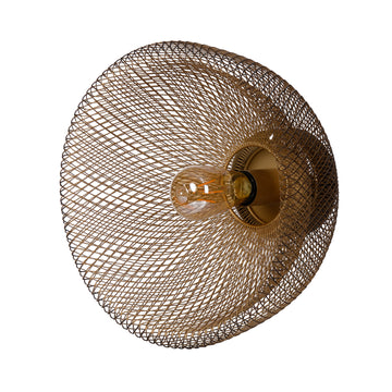 14 Inch Round Wall Mounted Lamp, Iron Mesh And Hardware, Gold Finished Gold Iron