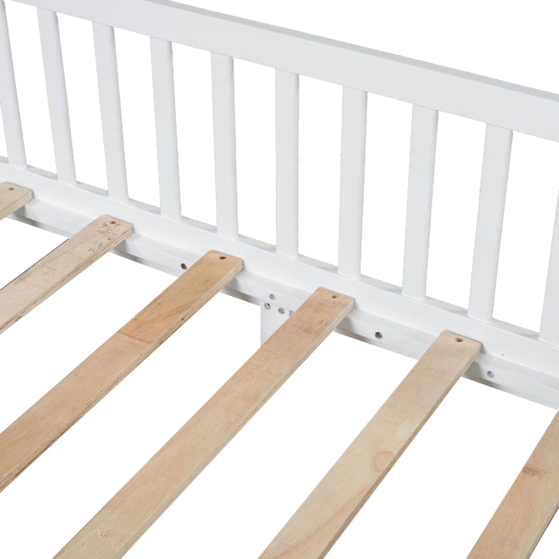 Wood Twin Size House Bed With Guardrail And Led, White Box Spring Not Required Twin White Wood Bedroom Solid Wood Mdf