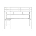 Twin Loft Bed With Built In Desk And Bookcase Of Three Compartments, Guardrails And Ladder,White Twin White Pine