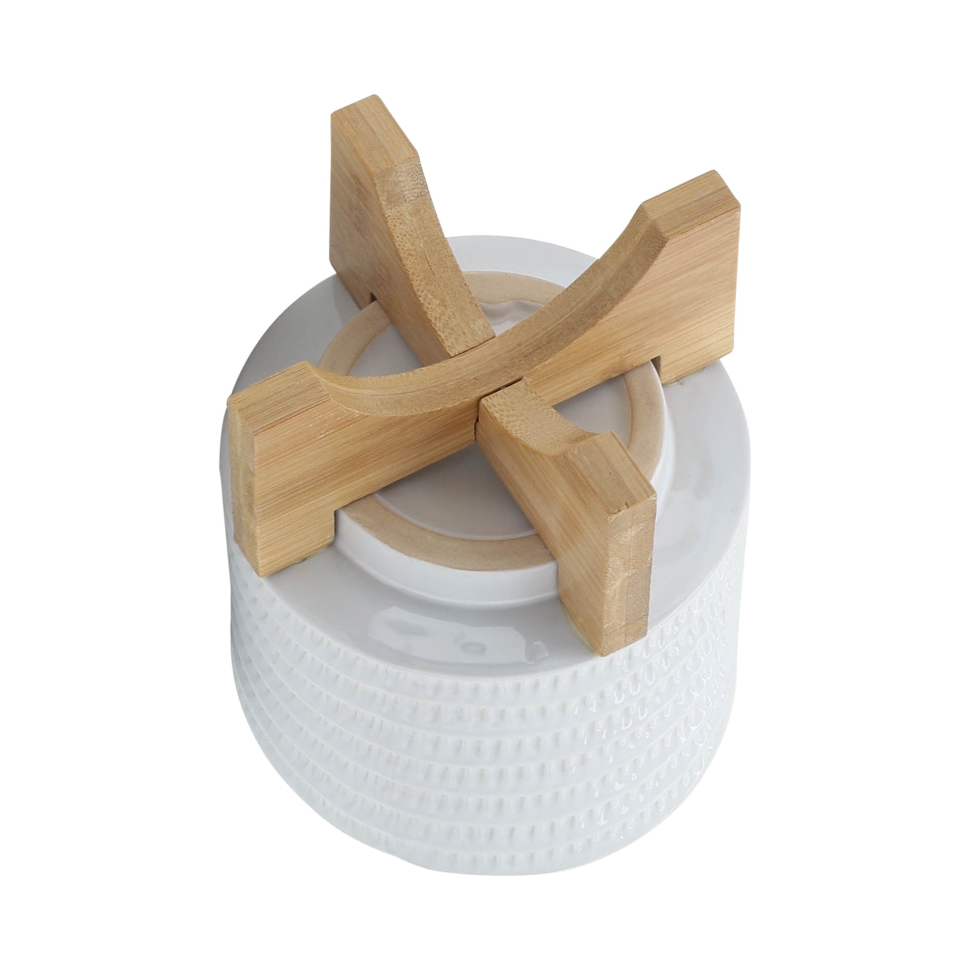 5" Textured Planter W Stand, White White Ceramic