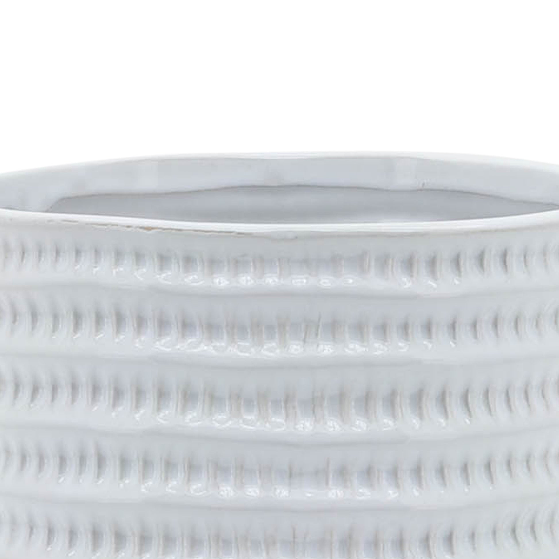 5" Textured Planter W Stand, White White Ceramic