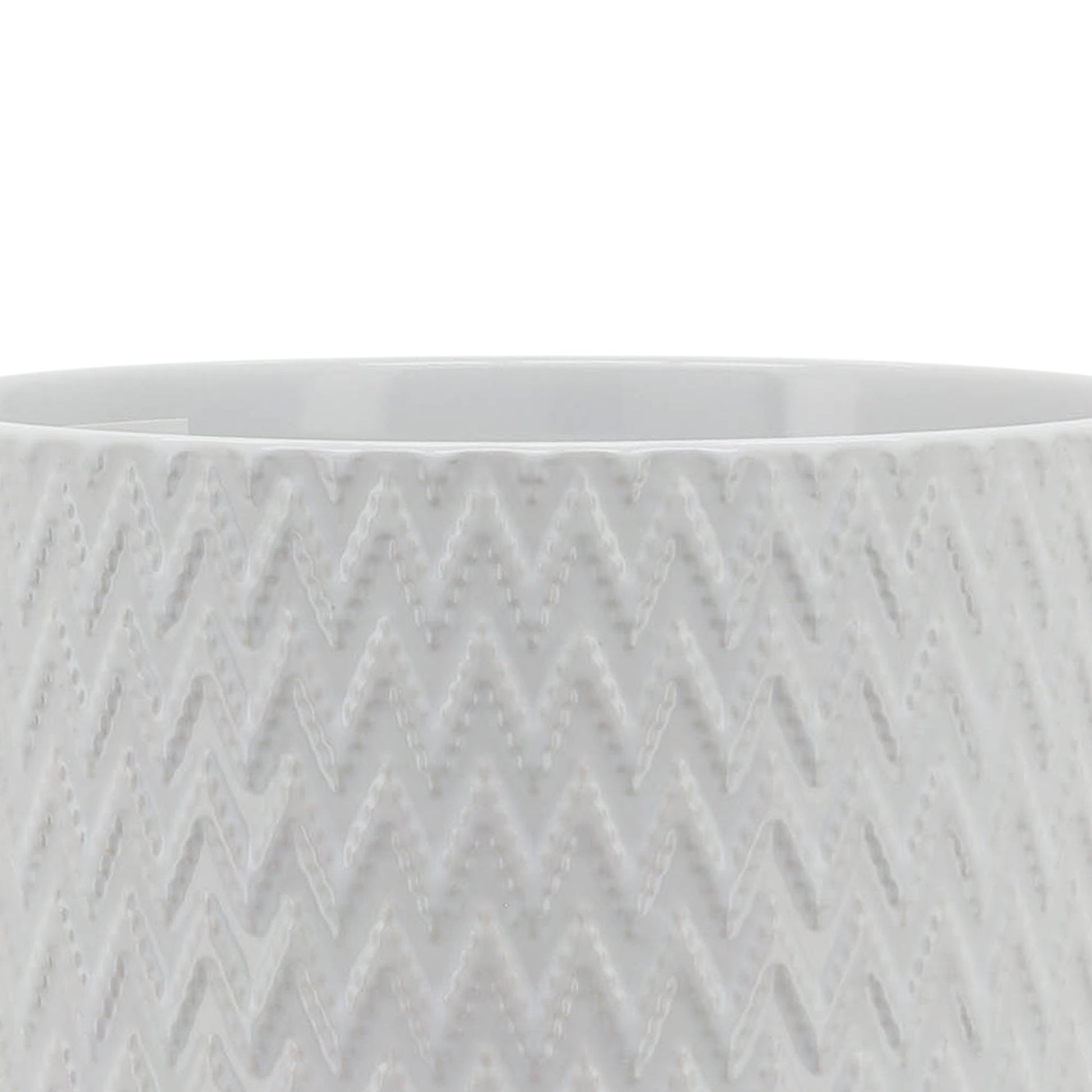 8" Chevron Planter W Stand, White White Ceramic