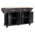 Kitchen Island With Rubber Wood Countertop, Kitchen Cart On 5 Wheels With Storage Cabinet And 5 Drawers For Dinning Room, Black Black Dining Room Rectangular Rubberwood Solid Wood Mdf Large 56 In