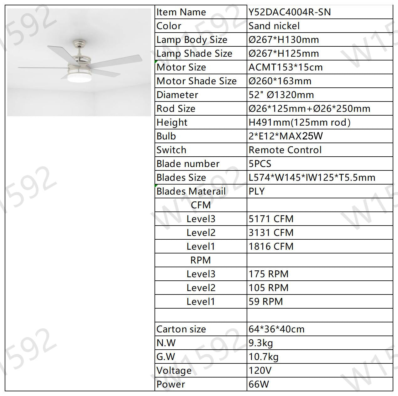 52 Inch 5 Blade Plywood Blades Ceiling Fan ,Dual Lamp Shade Ceiling Fan With Remote Control Optional Remote Satin Nickel Nickel American Design,American Traditional,Classic,Contemporary,Farmhouse Plywood Metal