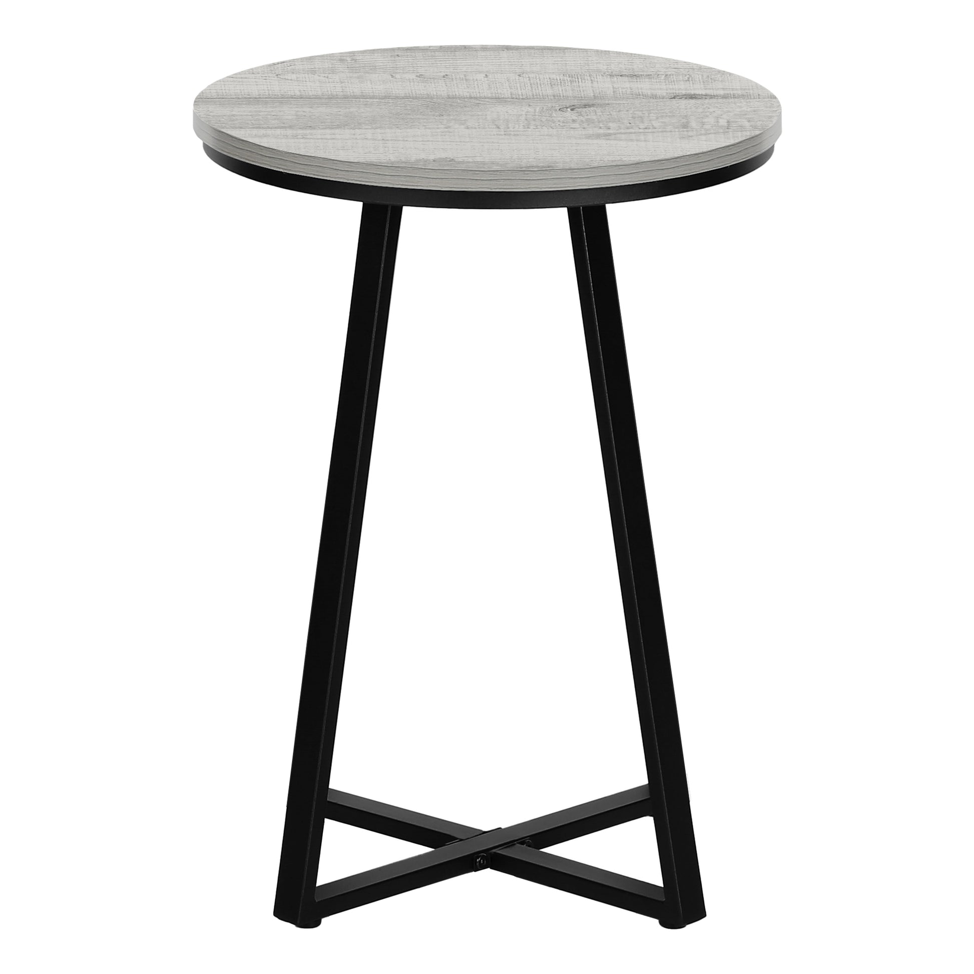 Accent Table, Side, Round, End, Nightstand, Lamp, Living Room, Bedroom, Grey Laminate, Black Metal, Contemporary, Modern Grey Metal