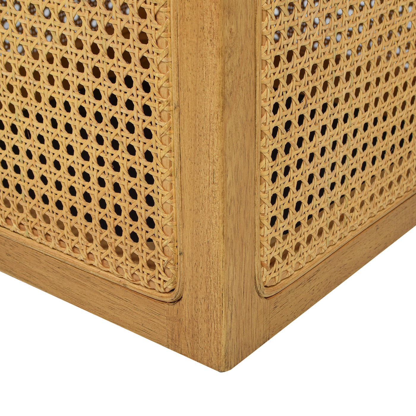 Nina 18" Cane Webbing Cube Ottoman, Ivory White Boucle White Foam Boucle