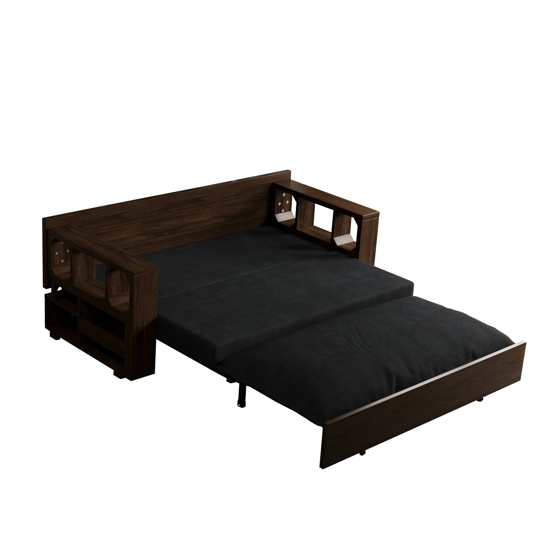 3 In 1 Convertible Sleeper Sofa Bed,Modern Velvet Loveseat Couch With Pull Out Bed,Small Beautiful Seat Futon Sofa Bed With Convertible Office Desk,Black Black Metal & Wood 2 Seat