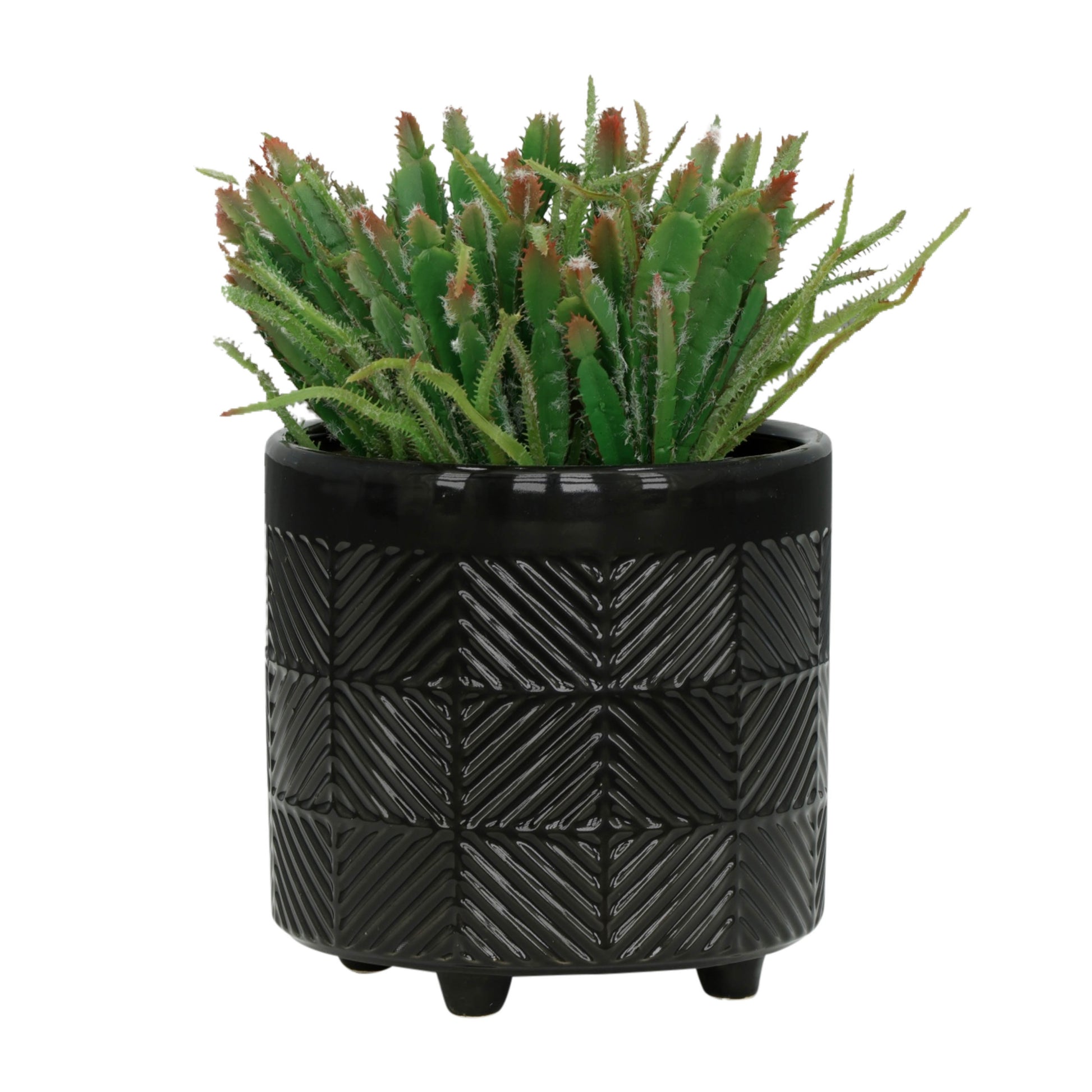 S 2 6 8" Textured Planters, Shiny Black Black Ceramic