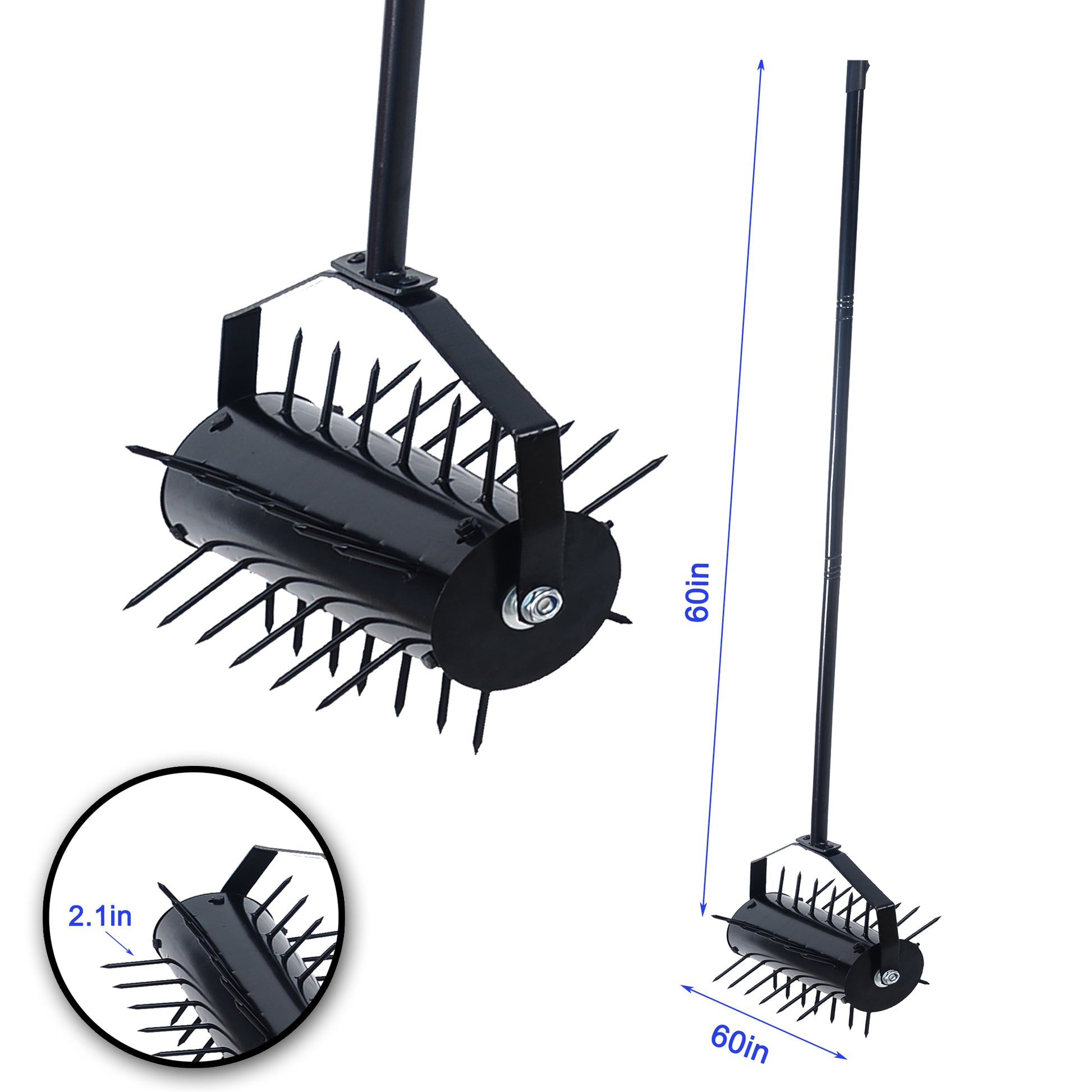 Rolling Manual Lawn Aerator, Home Aerator Lawn Tool Pusher, 58 Inch Handle Push Lawn Aerator For Lawns, Yards And Gardens Black Iron