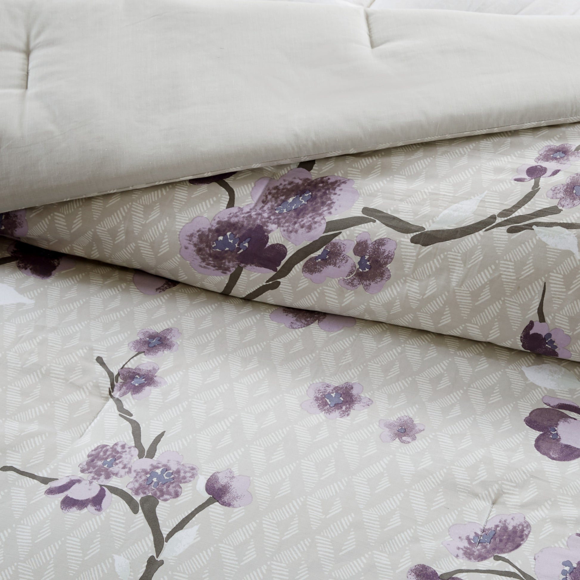 8 Piece Cotton Comforter Set Purple Taupe Queen Queen Purple Taupe Polyester