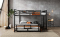 L Shaped Metal Twin Over Full Size Bunk Bed, Black Box Spring Not Required Black Metal Metal