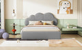 Queen Size Upholstered Platform Bed With Cloud Shaped Headboard, Gray Queen Gray Velvet