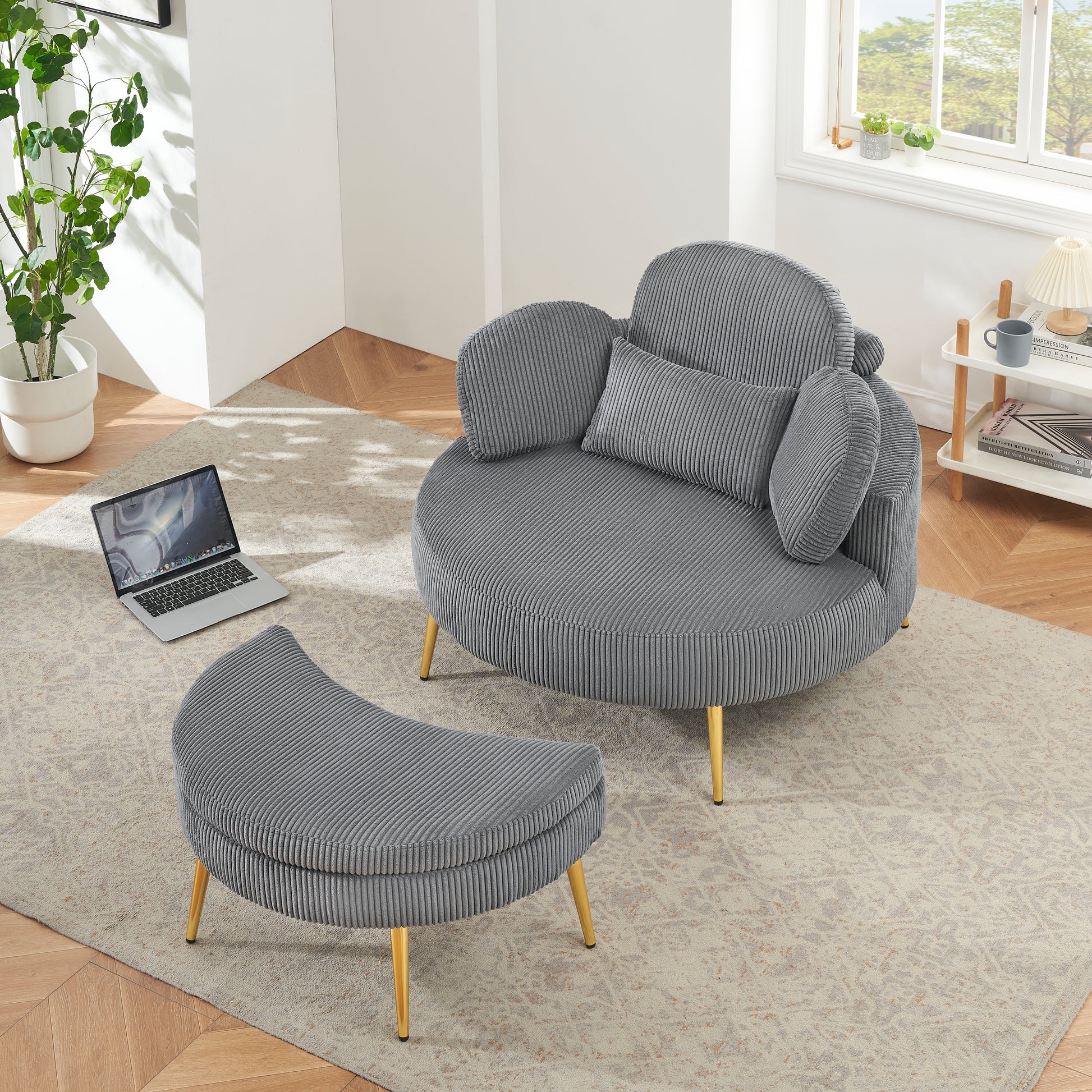 43 Inches Single Grey Comfortable Chair, Single Chair Soft And Comfortable, Suitable For Meeting Room, Living Room, Bedroom Gray Corduroy 1 Seat