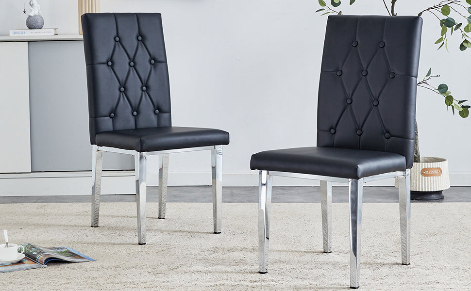 2 Piece Dining Chair, Modern Style Kitchen Upholstered High Back, Metal Leg Office Chair, Suitable For Dining Room, Office, Restaurant. Black Set Of 2 Pu