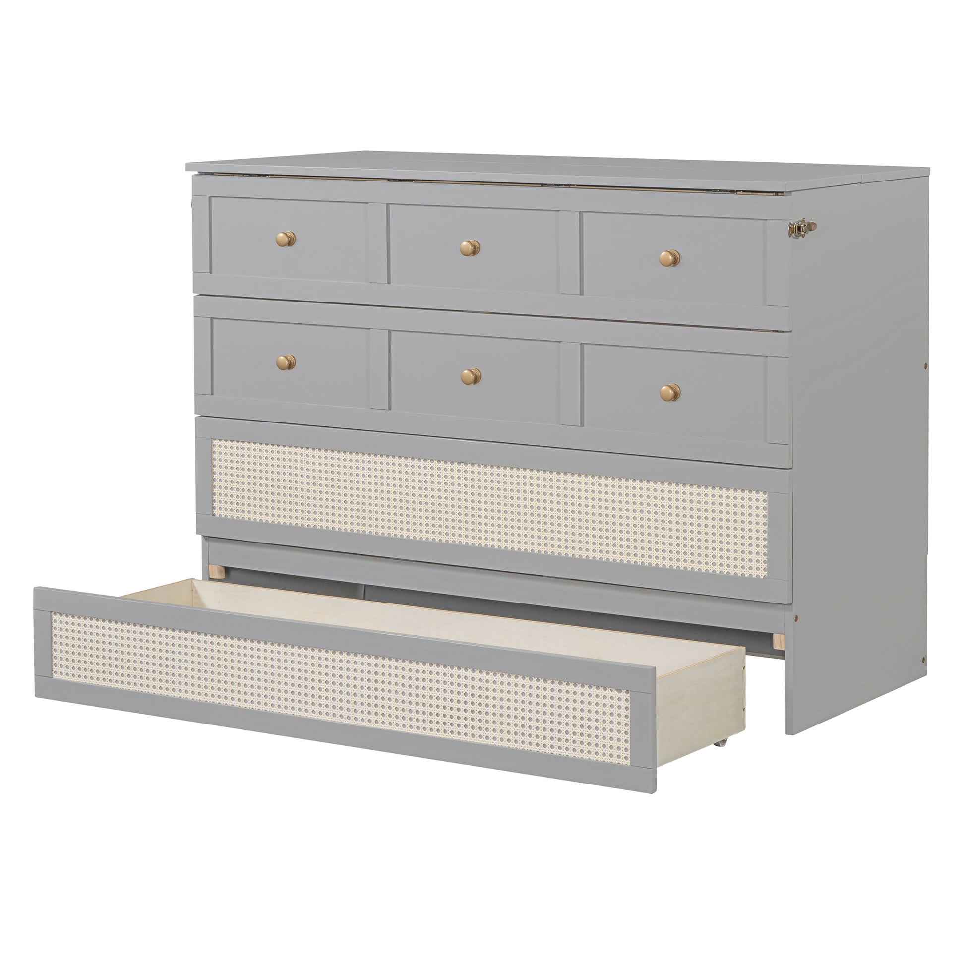 Full Size Murphy Bed With Large Drawers,Gray Full Gray Plywood