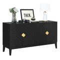 4 Door Sideboard Storage Cabinet For Living Room And Dining Room, Two Large Cabinets With Gold Handles And Adjustable Shelf, Black Black Rubberwood Solid Wood Mdf