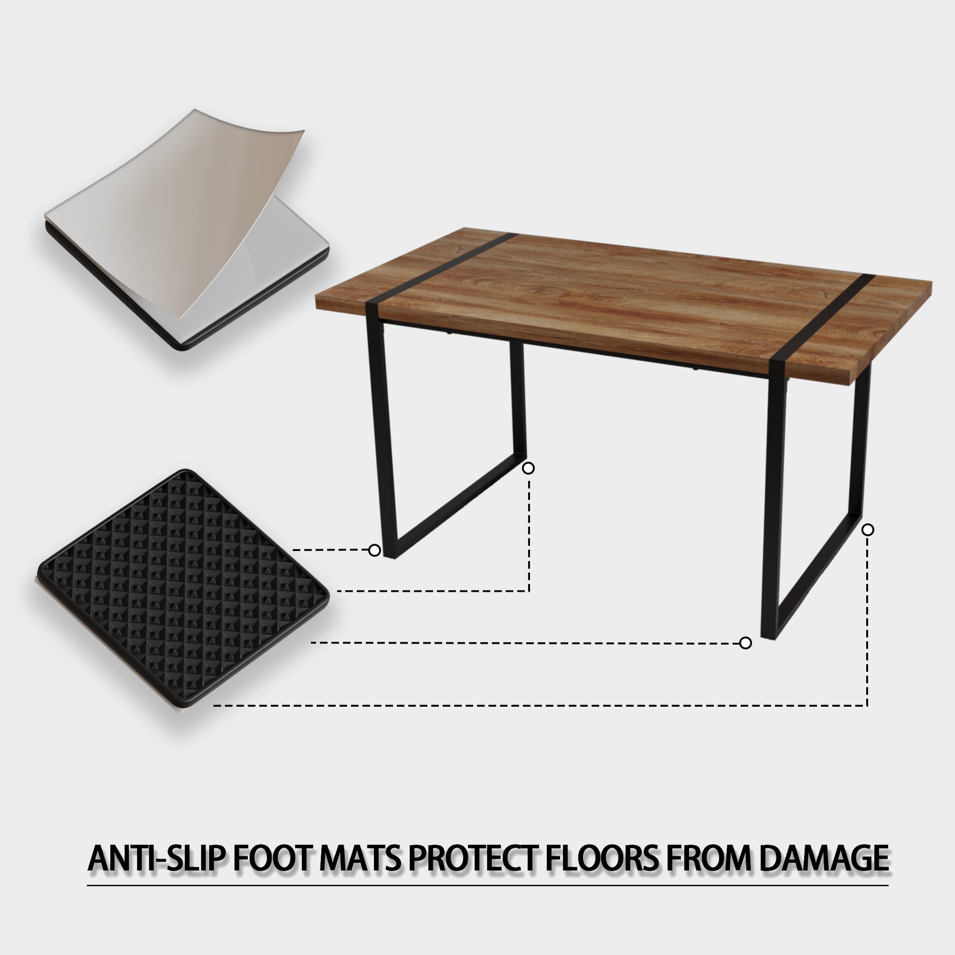 59 "Rural Industrial Rectangular Mdf Natural Wood Dining Table, 4 6 People, 1.5" Thick Engineering Wood Tabletop And Black Rectangular Metal Legs, Used For Writing Desks, Kitchens, Terraces Wood Kitchen Mdf