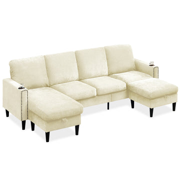 Off White Chenille Sectional Sofa, U Shaped Sofa Couch With High Density Memory Foam, 4 Seat Comfy Modular Sofa Couch For Living Room, Modern U Shaped Sectional Sofa,U Shaped Off White Off White