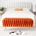 Oval Storage Bench With Gold Legs,Velvet Fabric ,Woven,Upholstered Ottoman Storage Benches For Bedroom End Of Bed,Sherpa Fabric Bench For Living Room,Dining Room,Entryway,Bed Side,Orange,5 Colors Orange Velvet