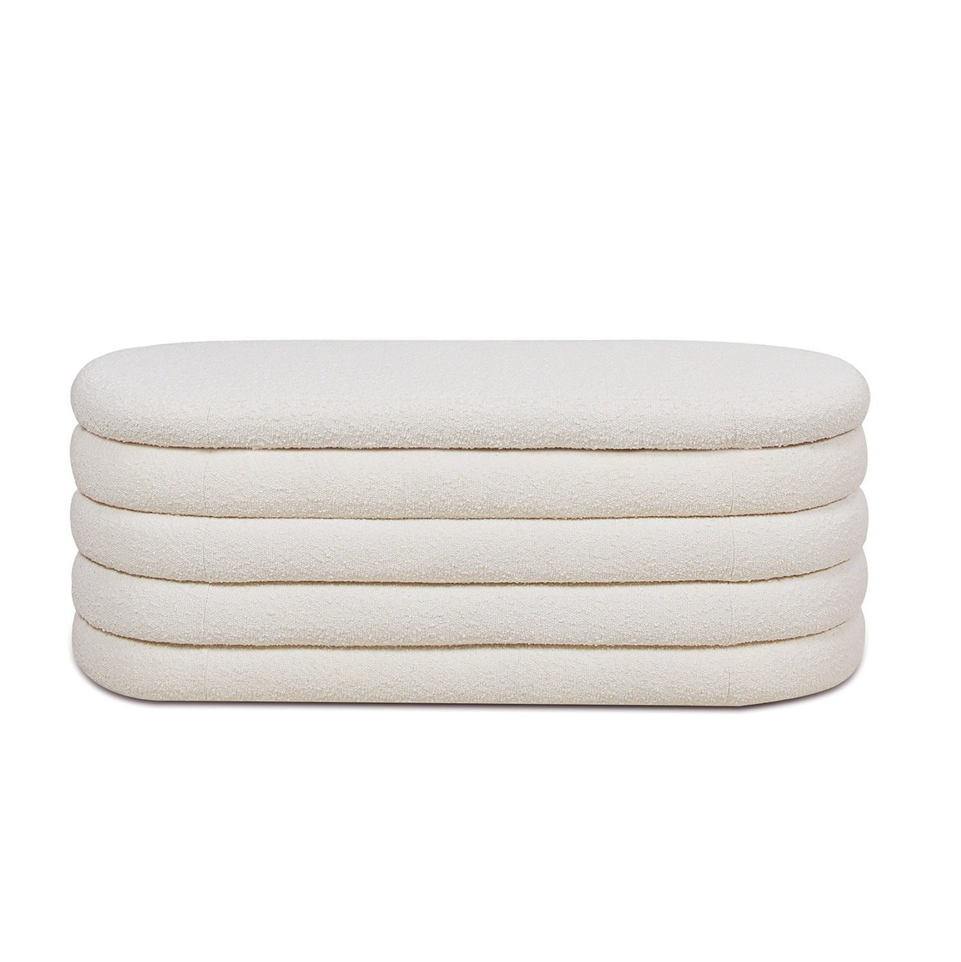 Fuji 49" Upholstered Oval Storage Bench, Ivory White Boucle White Foam Boucle