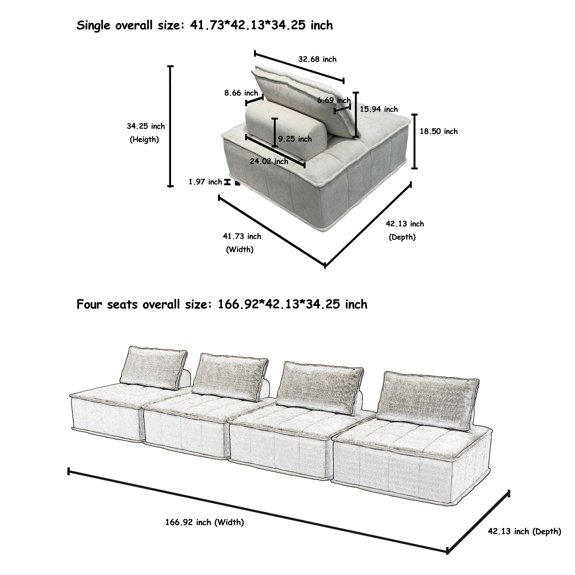 Versatile 4 Module Sofa With Adjustable Backrests And Customizable Configuration Chenille Black Sofa Black Chenille 4 Seat