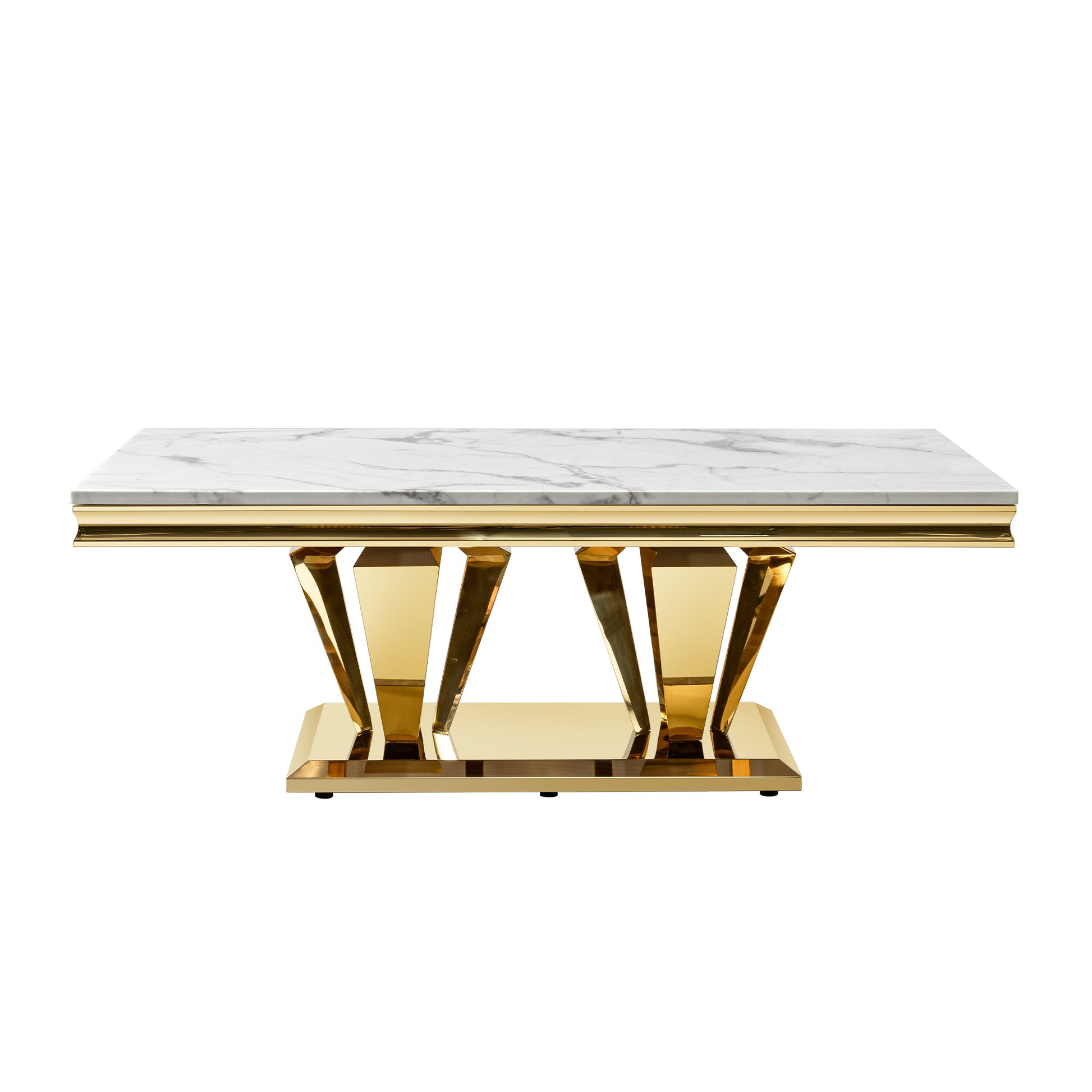 58.18" Modern Rectangular 0.78" Thick Mdf Marble Pattern Top, Coffee Table Stainless Steel Base With Gold Mirror Finish Gold Primary Living Space Modern Coffee & End Tables Rectangular Stainless Steel