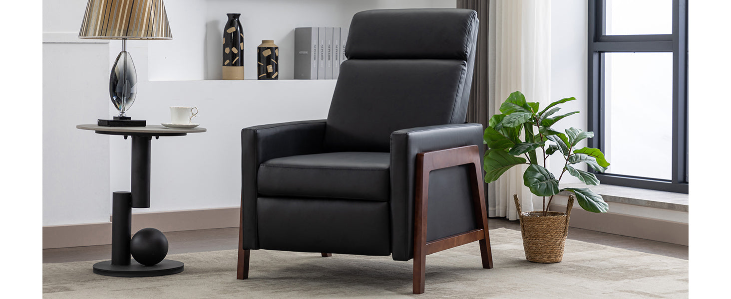 Set Of Two Wood Framed Pu Leather Recliner Chair Adjustable Home Theater Seating With Thick Seat Cushion And Backrest Modern Living Room Recliners, Black Black Pu Pu