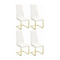 Set Of 4Upholstered Dining Chairs, White And Gold Solid White Rectangular Dining Chairs Set Of 4 Or More Faux Leather,Metal