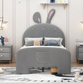 Twin Size Velvet Platform Bed With Rabbit Shaped Headboard, With Drawers, With Bed End Storage Pocket, Gray Twin Gray Plywood