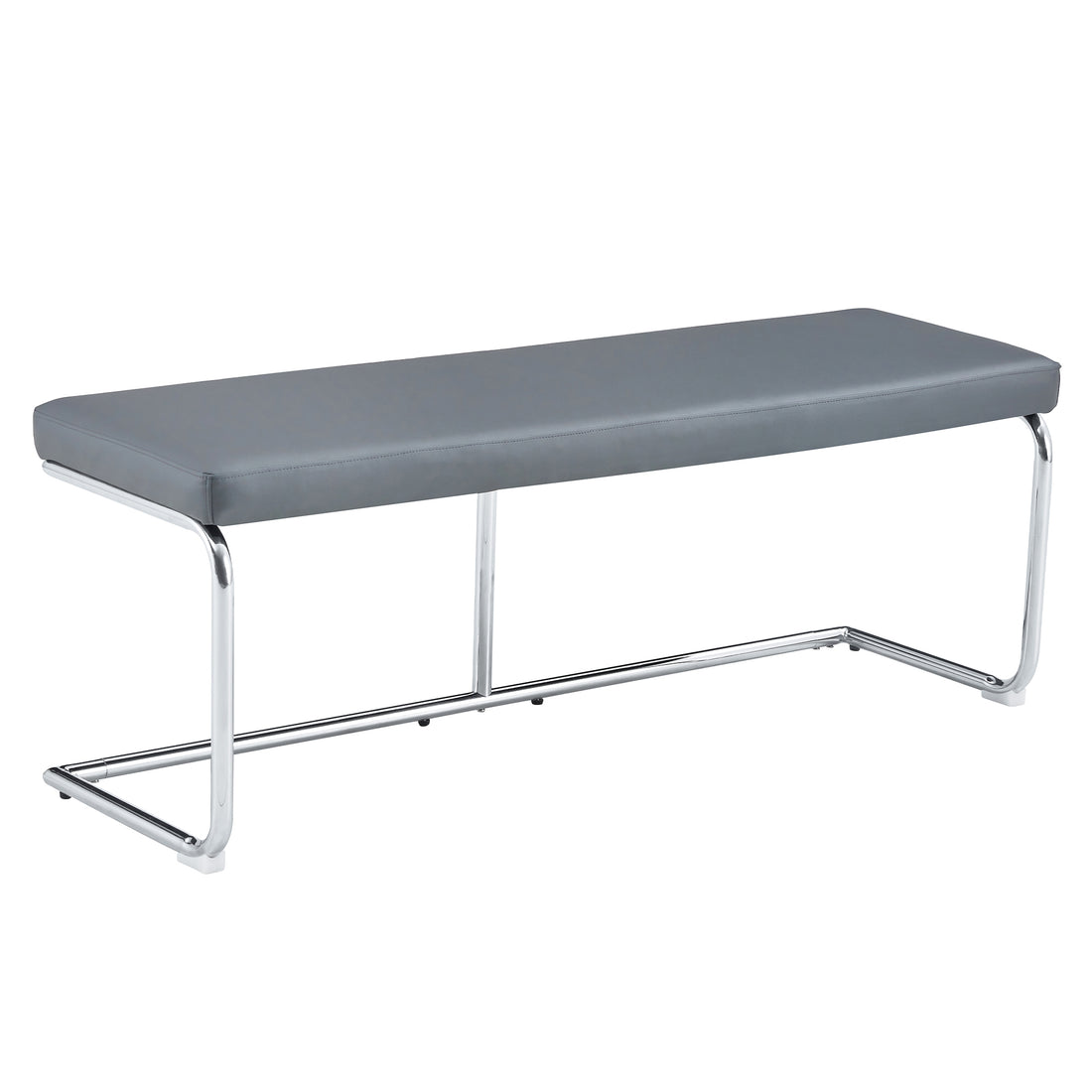 51.5" Decorative Stainless Steel Contemporary Bench In Faux Leather For Entryway Bench, Bedroom End Of Bench, Dining Bench, Kitchen Seat Dining, Easy To Assembled, Grey Grey Modern Metal