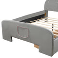 Full Size Velvet Platform Bed With Rabbit Shaped Headboard, With Drawers, With Bed End Storage Pocket, Gray Full Gray Plywood