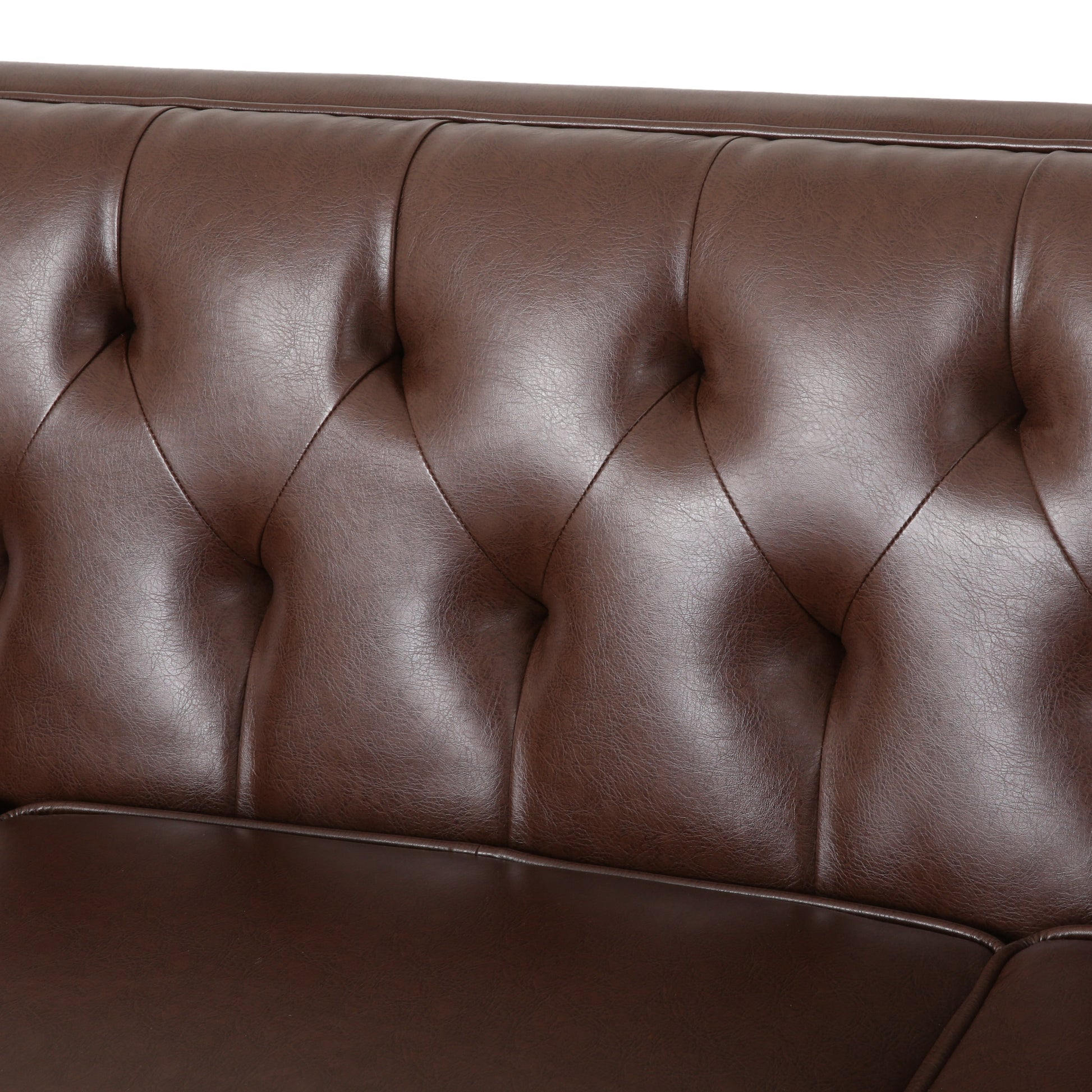 Mirod 81'' Pu Sofa,Tufted Back,Solid Wood Legs,Living Room And Study Dark Brown Pu 3 Seat