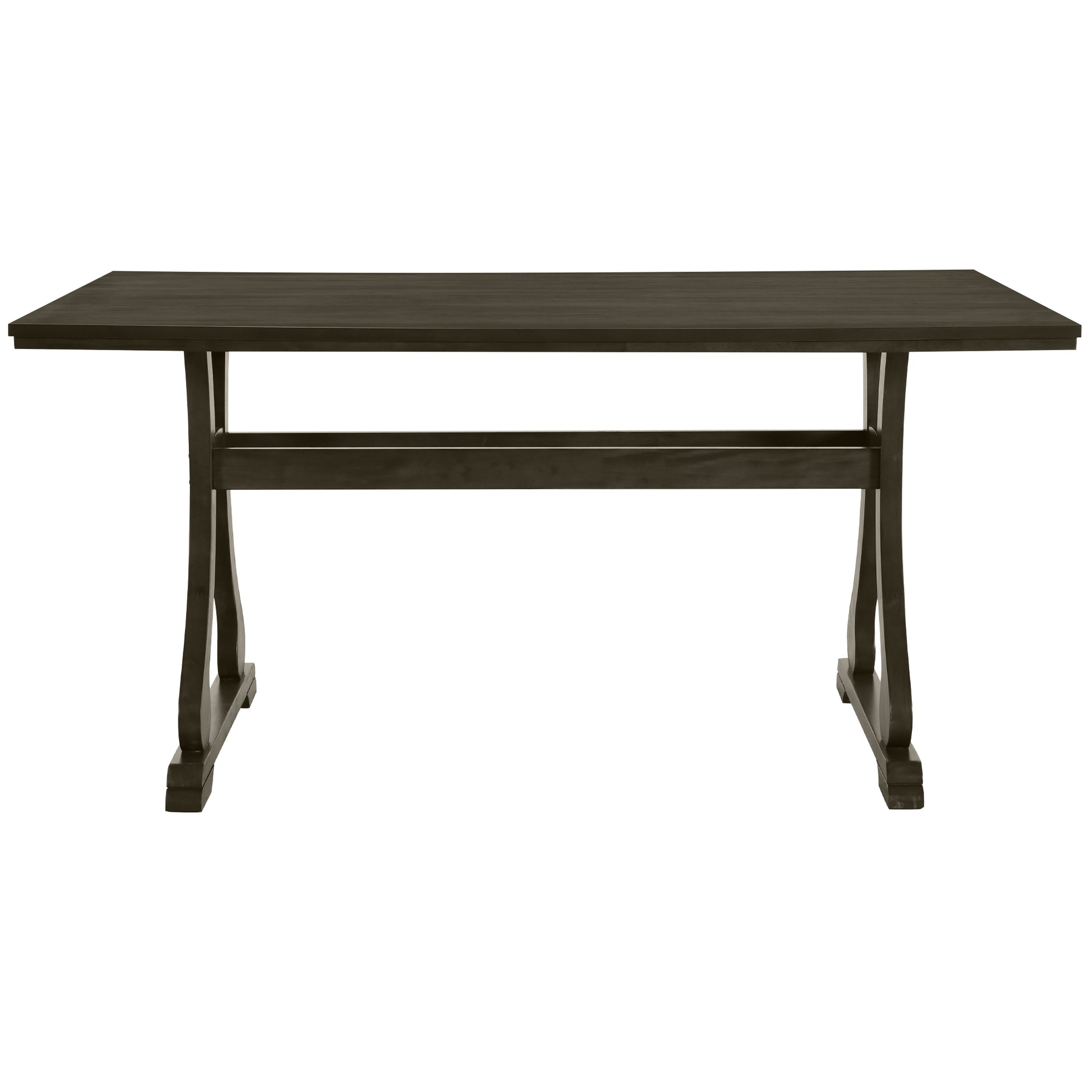 Retro 7 Piece Trestle Dining Table Set With Upholstered Dining Chairs, Smooth Dining Backs For Dining Room, Living Room, Kitchen, Gray Upholstered Chair Wood Gray Seats 6 Wood Dining Room Solid Wood Rubberwood Trestle Rectangular Foam Dining Table With