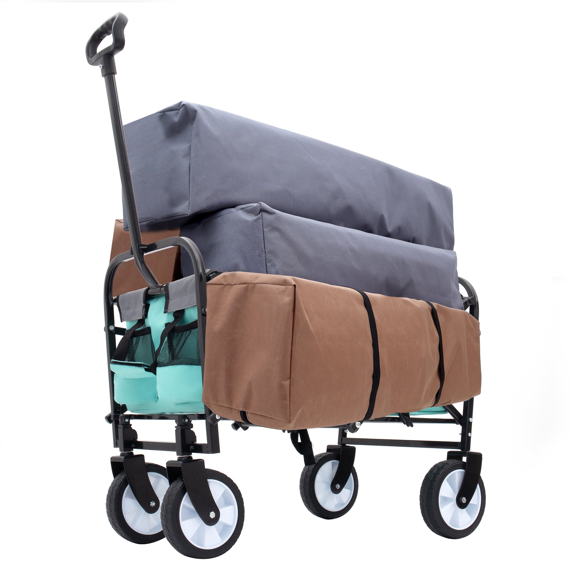 Minimeetall Strap Collapsible Foldable Wagon Cart With Strapping System, Beach Wagonutility Cartutility Wagon Grocery Cart For Camping Shopping Sports Gardeing Fishing Supports 225Lbs Green Green