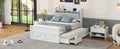 Full Size Wooden Bed With Storage Headboard With Outlets, Extendable Bed With Twin Size Trundle With Three Storage Drawers,White Expected Arrival Time:8.23 Full White Wood